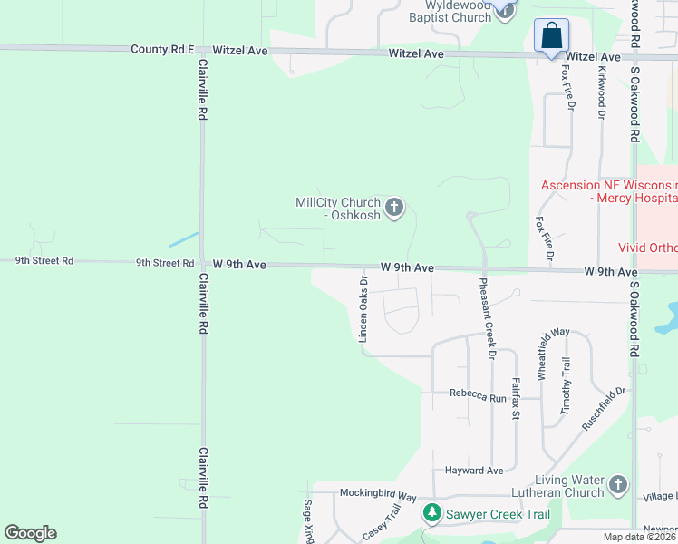 map of restaurants, bars, coffee shops, grocery stores, and more near 3339 West 9th Avenue in Oshkosh