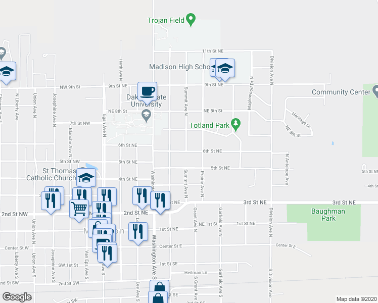 map of restaurants, bars, coffee shops, grocery stores, and more near 619 6th Street Northeast in Madison