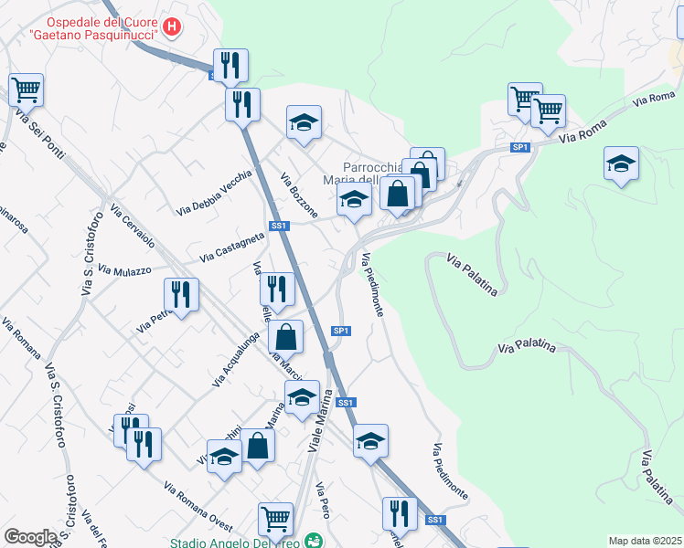 map of restaurants, bars, coffee shops, grocery stores, and more near in Capanne-Prato-Cinquale