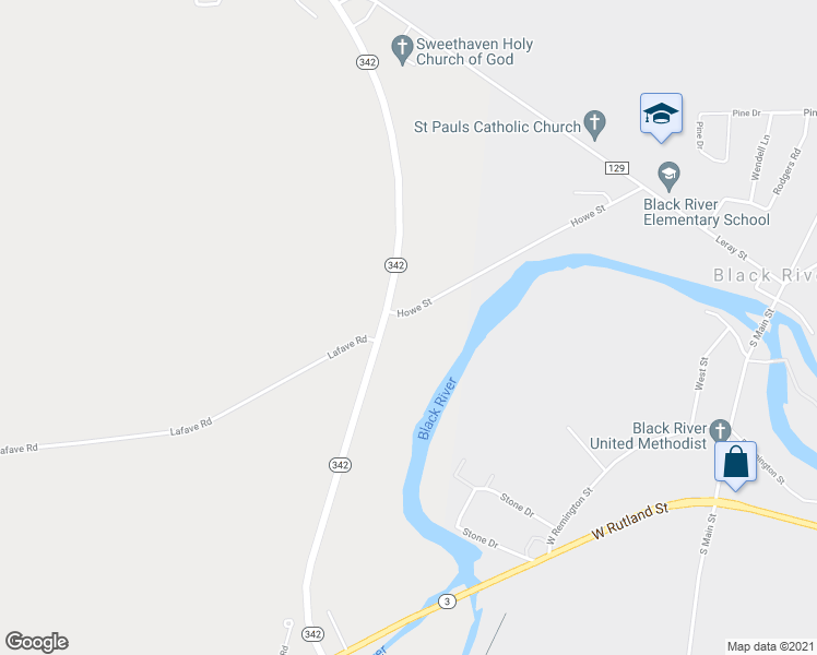 map of restaurants, bars, coffee shops, grocery stores, and more near 28122 Howe Street in Black River