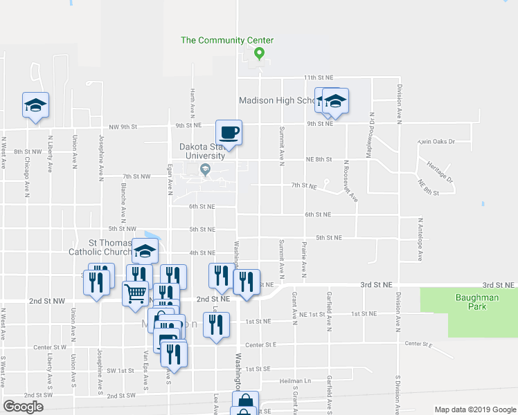 map of restaurants, bars, coffee shops, grocery stores, and more near 717 Lincoln Avenue North in Madison