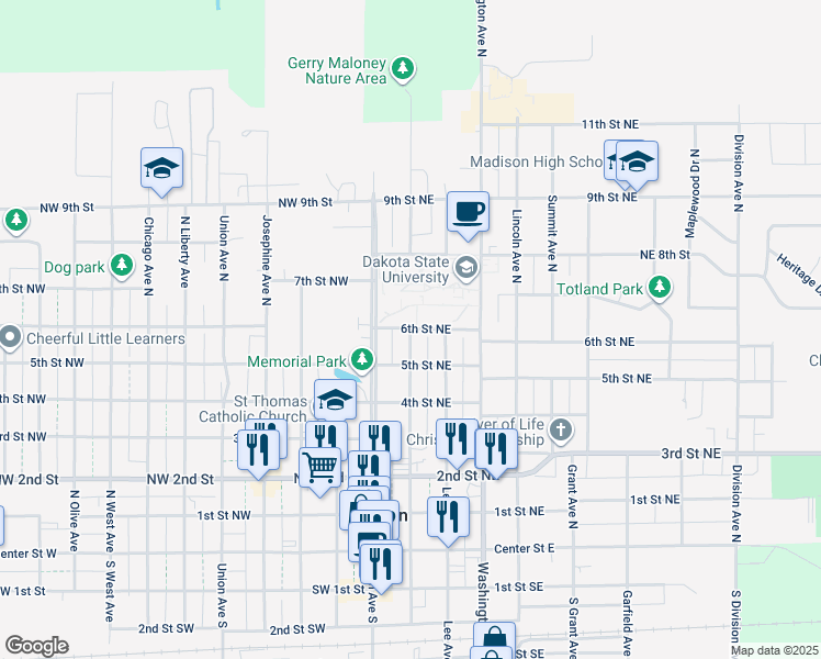 map of restaurants, bars, coffee shops, grocery stores, and more near 624 Harth Avenue North in Madison