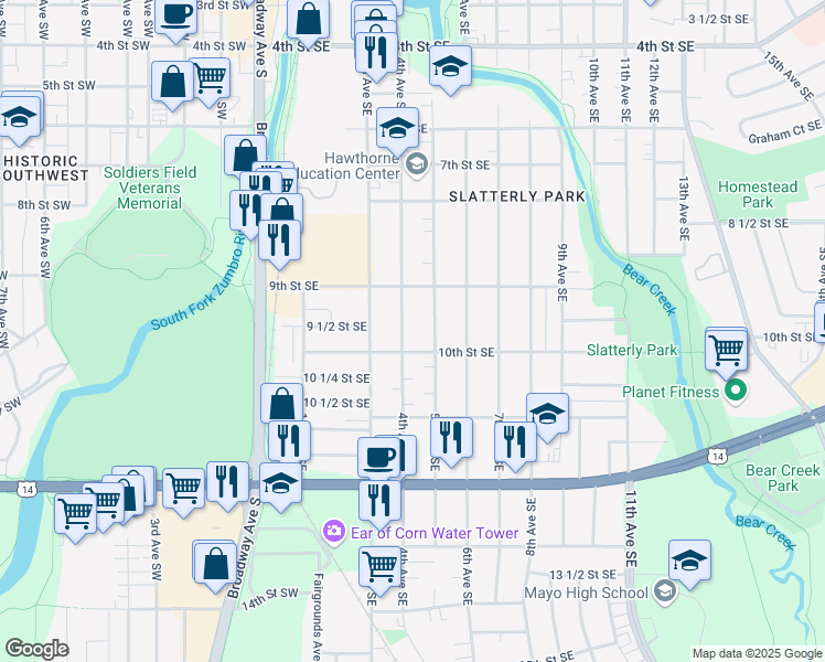 map of restaurants, bars, coffee shops, grocery stores, and more near 944 4th Avenue Southeast in Rochester