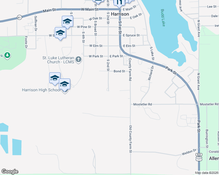 map of restaurants, bars, coffee shops, grocery stores, and more near 805 South 2nd Street in Harrison