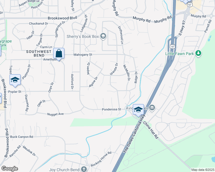 map of restaurants, bars, coffee shops, grocery stores, and more near 60899 Granite Drive in Bend