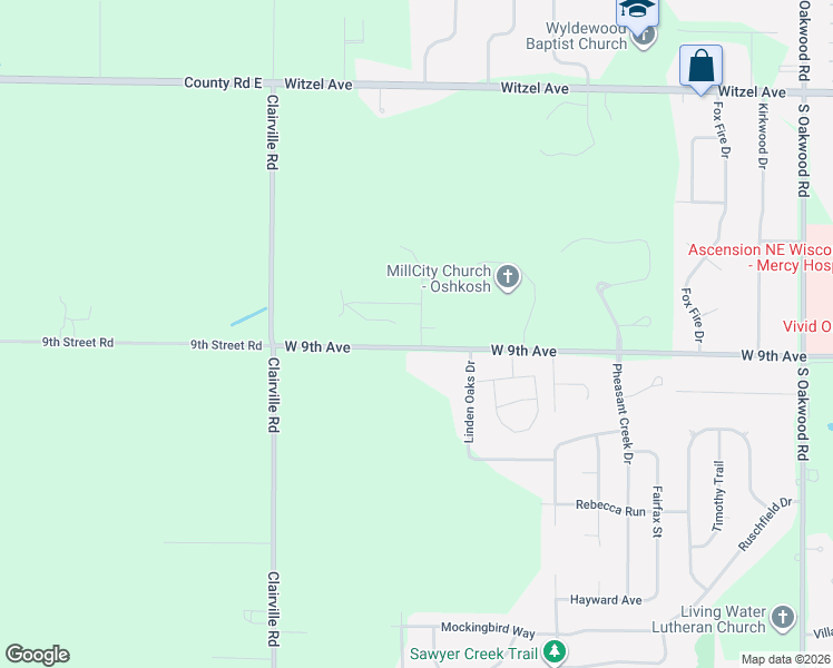 map of restaurants, bars, coffee shops, grocery stores, and more near 3420 West 9th Avenue in Oshkosh