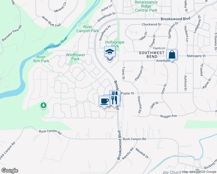 map of restaurants, bars, coffee shops, grocery stores, and more near 19557 Sager Loop in Bend