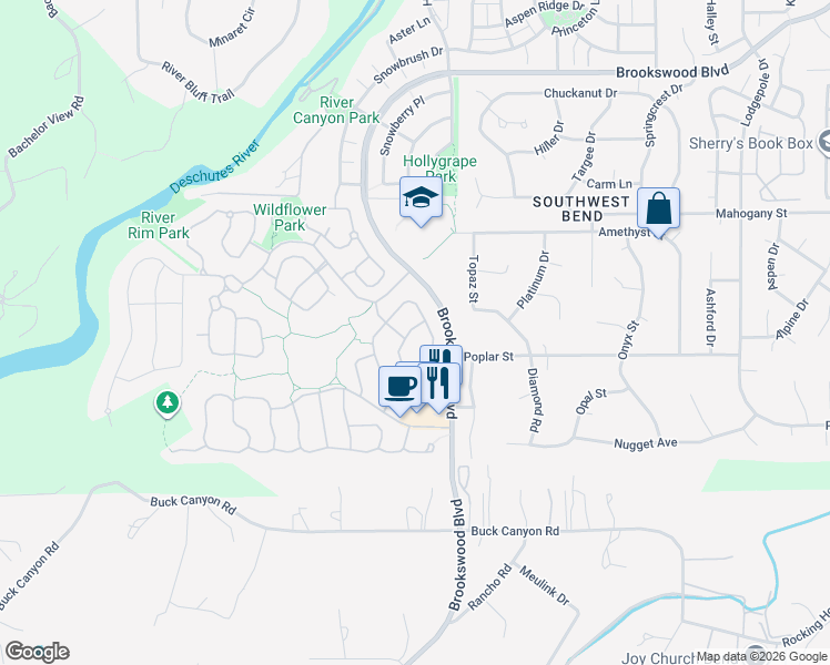 map of restaurants, bars, coffee shops, grocery stores, and more near 19557 Sager Loop in Bend