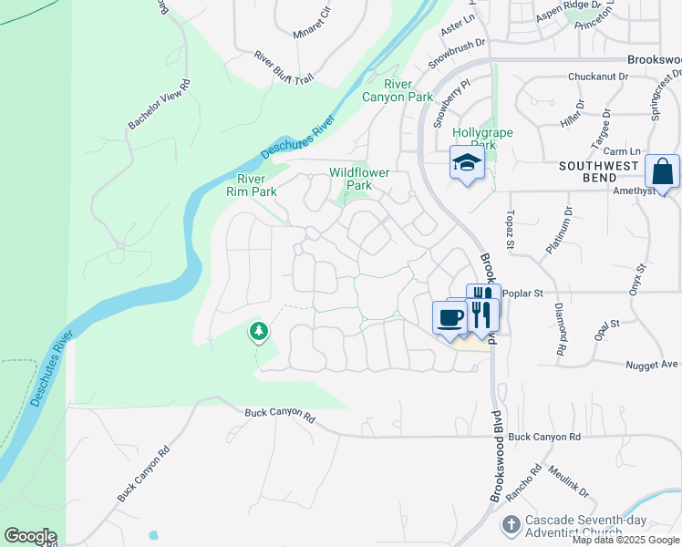 map of restaurants, bars, coffee shops, grocery stores, and more near 19425 Golden Meadow Loop in Bend