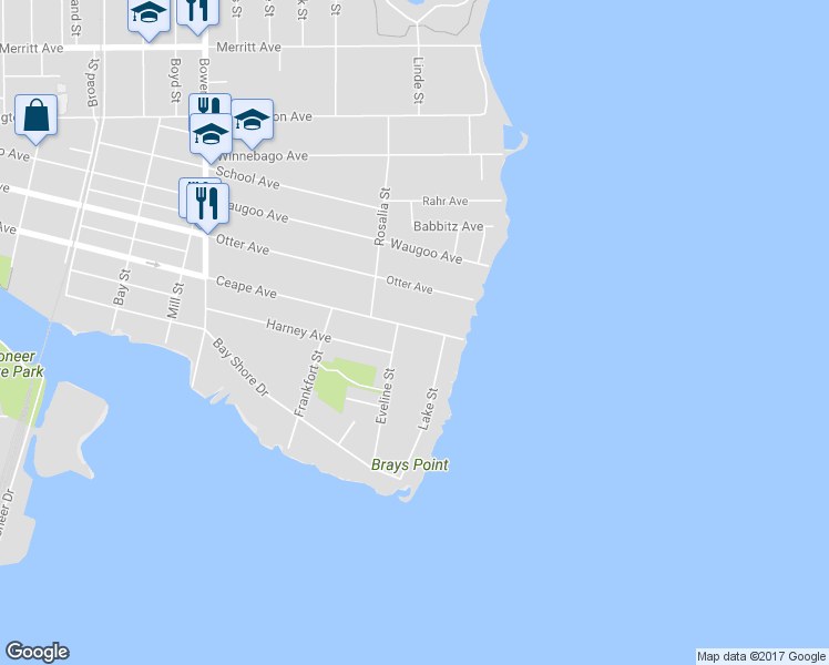 map of restaurants, bars, coffee shops, grocery stores, and more near 1337 Ceape Avenue in Oshkosh