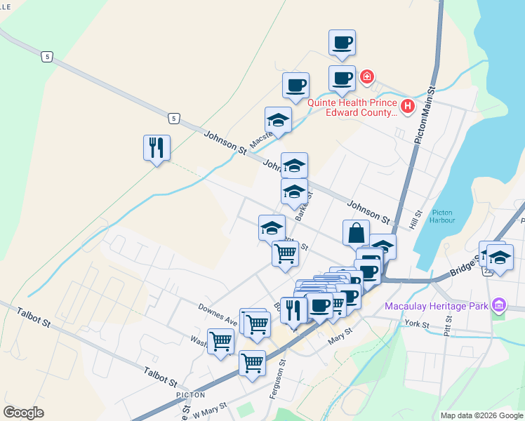 map of restaurants, bars, coffee shops, grocery stores, and more near 51 Paul Street in Prince Edward