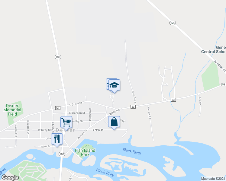 map of restaurants, bars, coffee shops, grocery stores, and more near 415 East Grove Street in Dexter