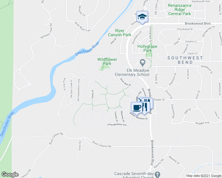 map of restaurants, bars, coffee shops, grocery stores, and more near 19483 Sugar Mill Loop in Bend