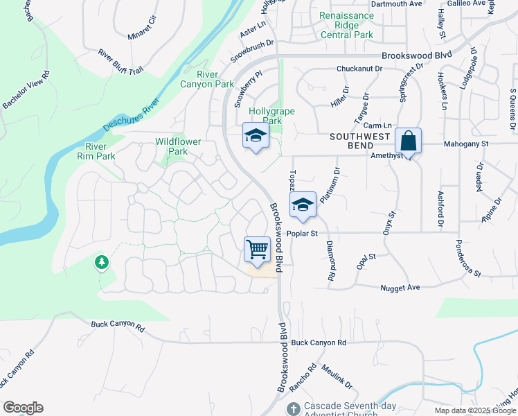 map of restaurants, bars, coffee shops, grocery stores, and more near 19557 Sager Loop in Bend