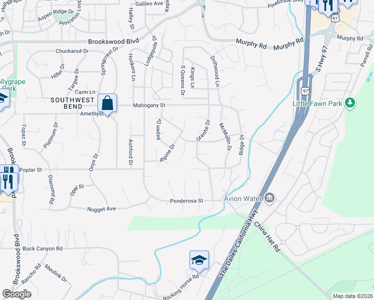 map of restaurants, bars, coffee shops, grocery stores, and more near 60899 Granite Drive in Bend