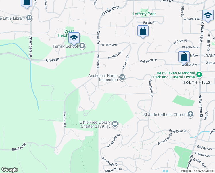 map of restaurants, bars, coffee shops, grocery stores, and more near 876 Sundance Street in Eugene