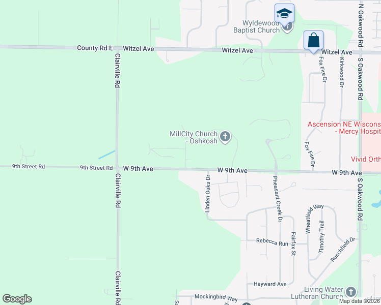 map of restaurants, bars, coffee shops, grocery stores, and more near 3339 West 9th Avenue in Oshkosh