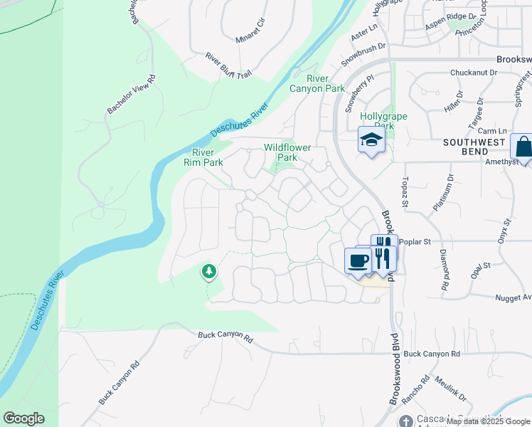 map of restaurants, bars, coffee shops, grocery stores, and more near 19425 Golden Meadow Loop in Bend