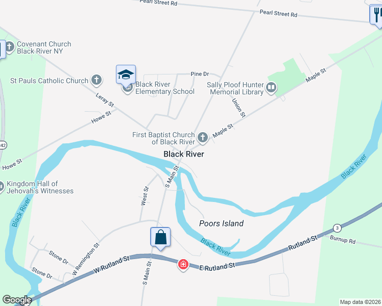 map of restaurants, bars, coffee shops, grocery stores, and more near in Black River