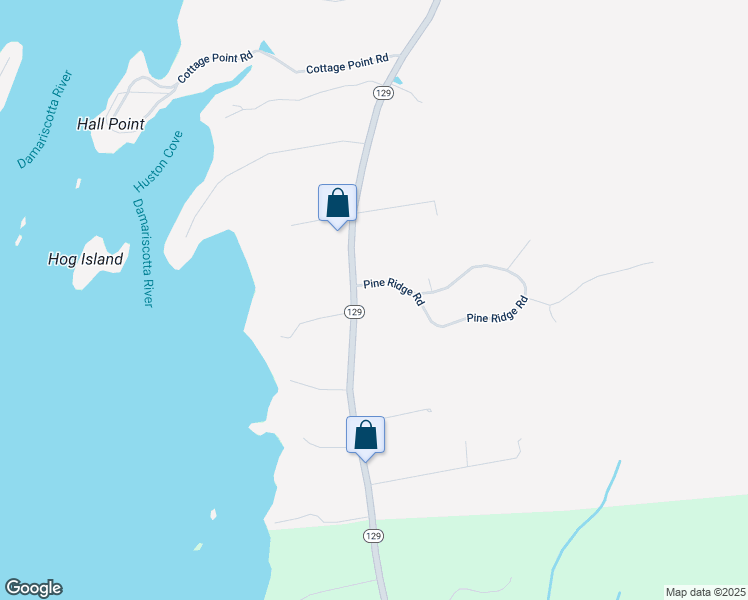 map of restaurants, bars, coffee shops, grocery stores, and more near 57 Pine Ridge Road in Damariscotta