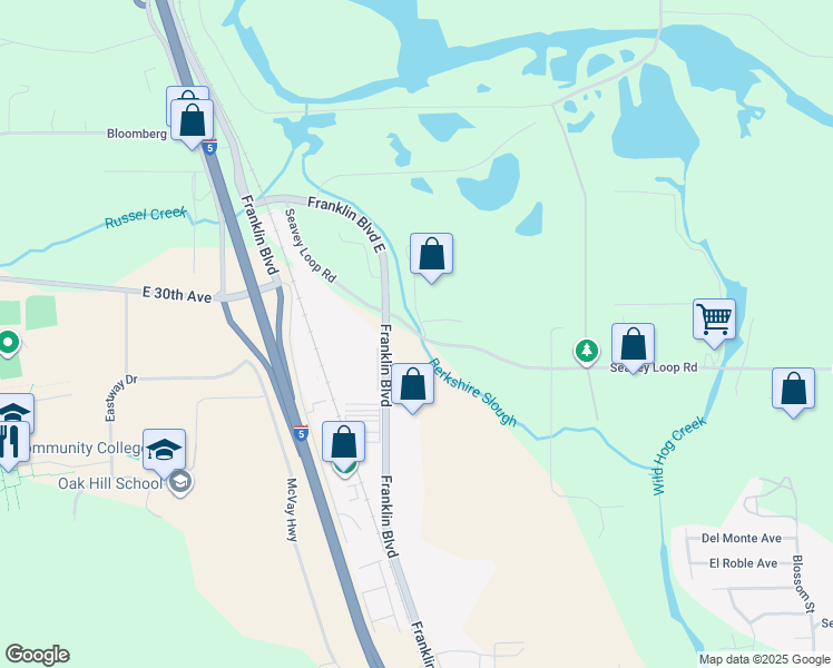 map of restaurants, bars, coffee shops, grocery stores, and more near 33958 Seavey Loop Road in Eugene