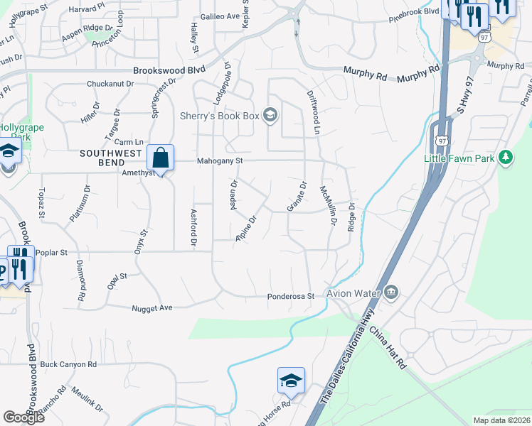 map of restaurants, bars, coffee shops, grocery stores, and more near 60935 Alpine Drive in Bend