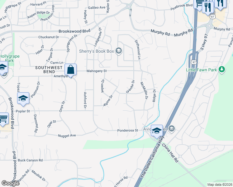 map of restaurants, bars, coffee shops, grocery stores, and more near 60935 Alpine Drive in Bend