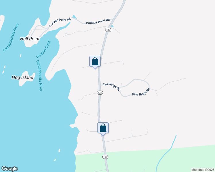 map of restaurants, bars, coffee shops, grocery stores, and more near 57 Pine Ridge Road in Damariscotta