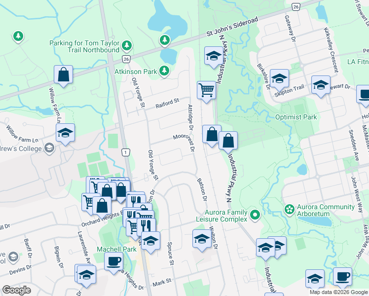map of restaurants, bars, coffee shops, grocery stores, and more near 38 Closs Square in Aurora