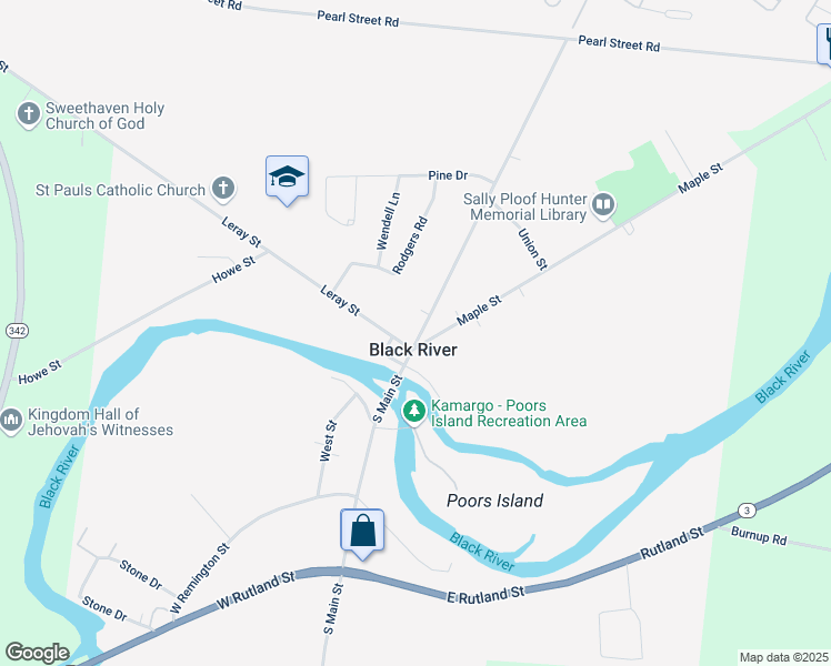 map of restaurants, bars, coffee shops, grocery stores, and more near 117 North Main Street in Black River