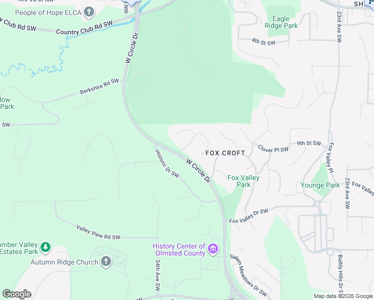 map of restaurants, bars, coffee shops, grocery stores, and more near 3312 Fox Hollow Court Southwest in Rochester