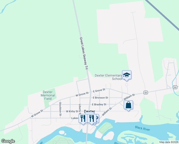map of restaurants, bars, coffee shops, grocery stores, and more near 23898 Highway 180 in Dexter