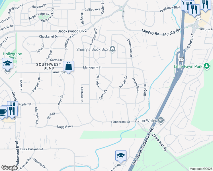map of restaurants, bars, coffee shops, grocery stores, and more near 60935 Alpine Drive in Bend