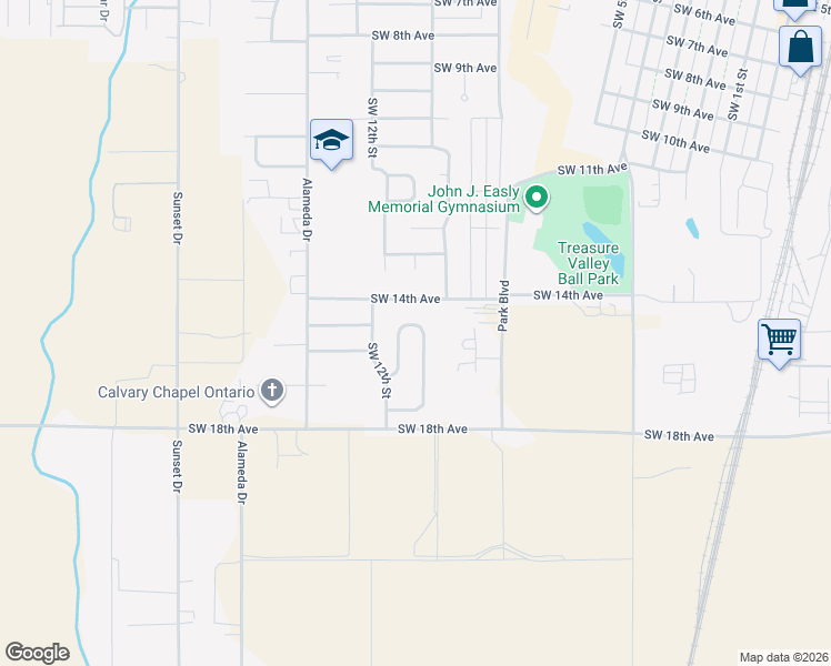 map of restaurants, bars, coffee shops, grocery stores, and more near 1668 Pennington Drive in Ontario