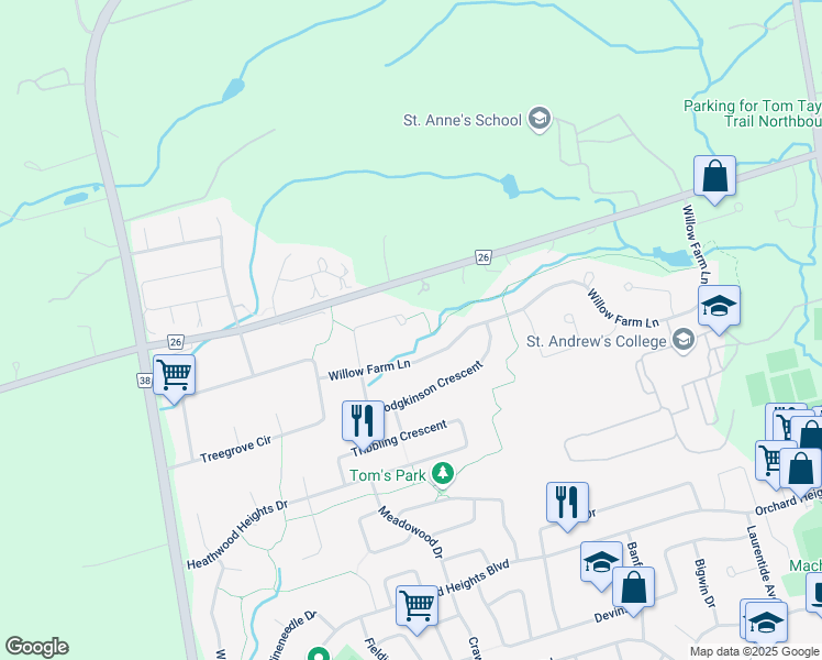 map of restaurants, bars, coffee shops, grocery stores, and more near 52 Falling Leaf Court in Aurora