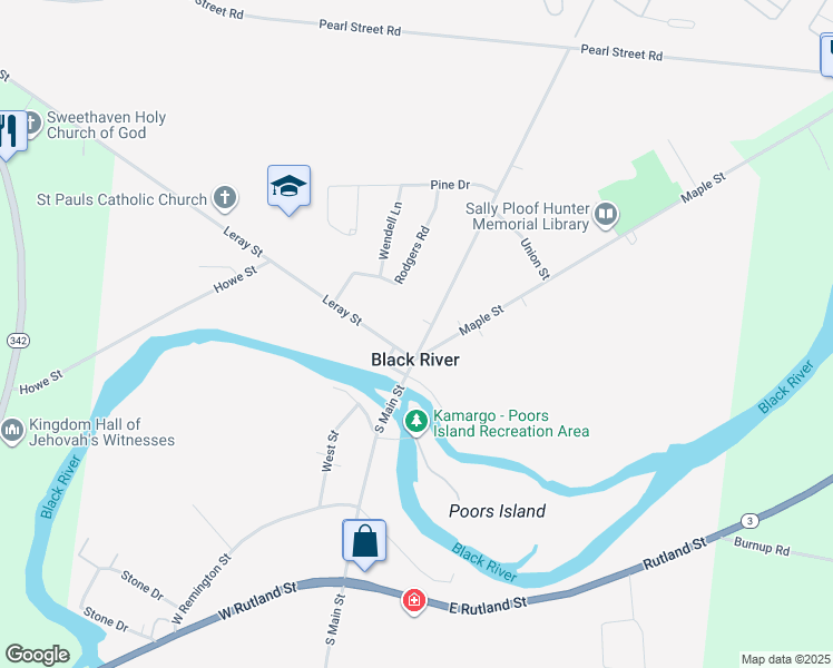 map of restaurants, bars, coffee shops, grocery stores, and more near 117 North Main Street in Black River