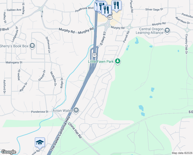 map of restaurants, bars, coffee shops, grocery stores, and more near 61205 Southeast Geary Drive in Bend