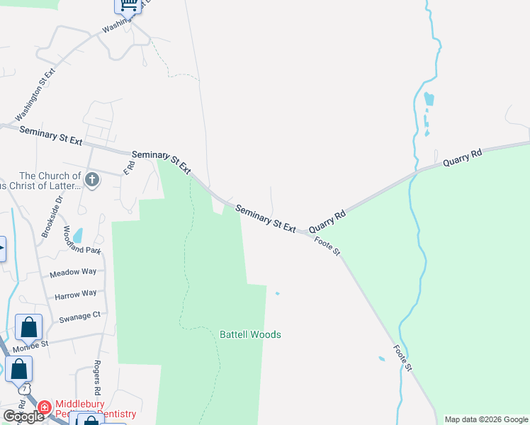 map of restaurants, bars, coffee shops, grocery stores, and more near 99 Seminary Street Extension in Middlebury