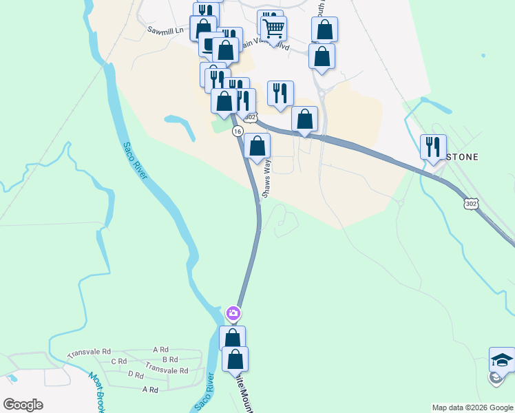 map of restaurants, bars, coffee shops, grocery stores, and more near 1275 White Mountain Highway in Conway