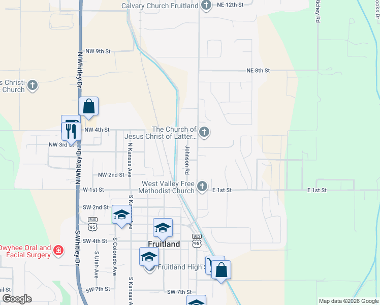 map of restaurants, bars, coffee shops, grocery stores, and more near 303 Johnson Road in Fruitland
