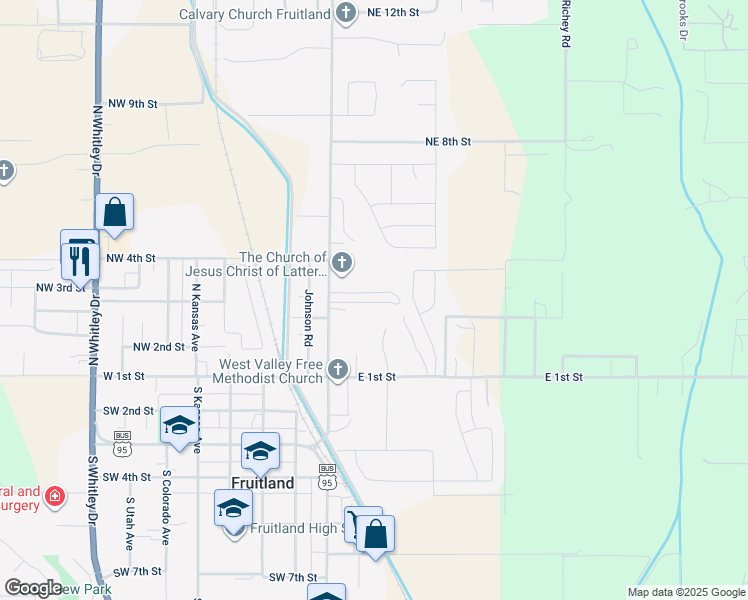 map of restaurants, bars, coffee shops, grocery stores, and more near 314 North Pennsylvania Avenue in Fruitland