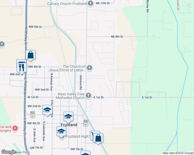 map of restaurants, bars, coffee shops, grocery stores, and more near 314 North Pennsylvania Avenue in Fruitland