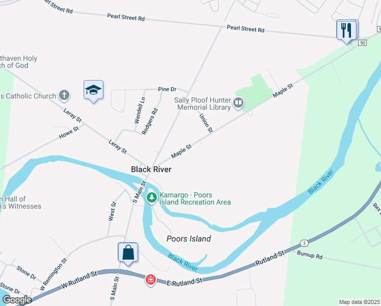 map of restaurants, bars, coffee shops, grocery stores, and more near 140 Maple Street in Black River