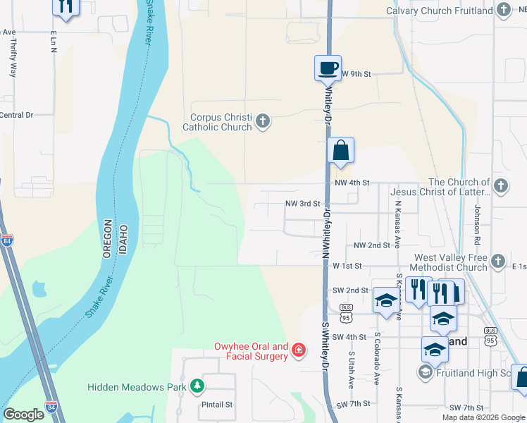 map of restaurants, bars, coffee shops, grocery stores, and more near 303 Quail Cove Circle in Fruitland