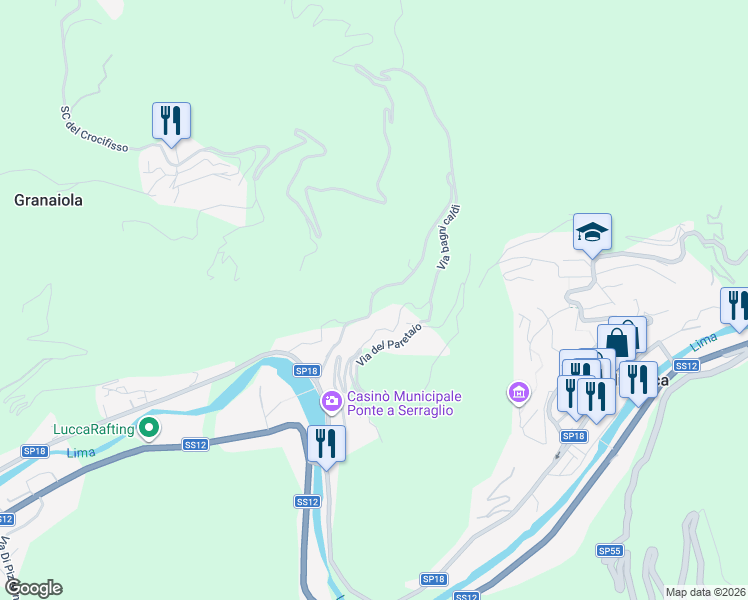 map of restaurants, bars, coffee shops, grocery stores, and more near in Bagni di Lucca