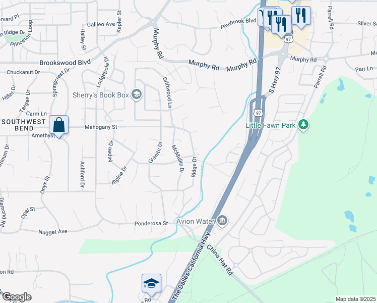 map of restaurants, bars, coffee shops, grocery stores, and more near 60940 Ridge Drive in Bend