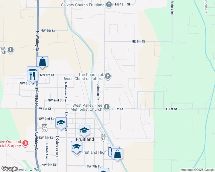 map of restaurants, bars, coffee shops, grocery stores, and more near 314 North Pennsylvania Avenue in Fruitland