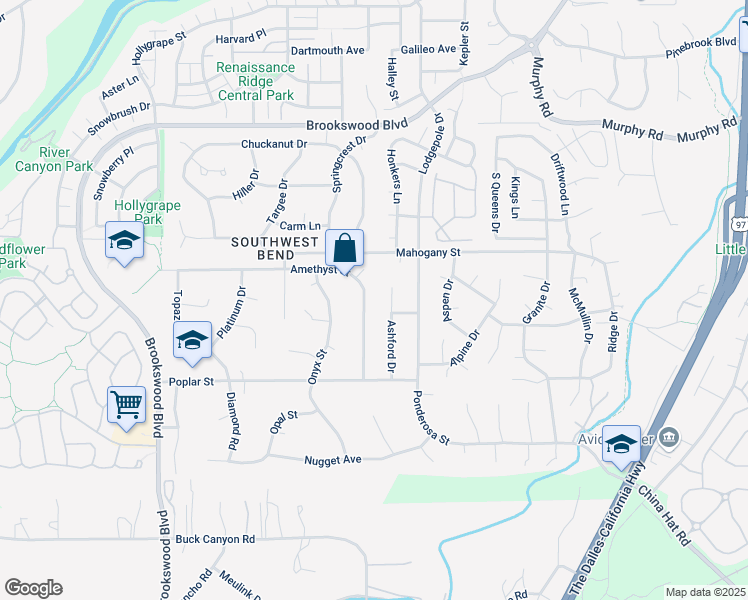 map of restaurants, bars, coffee shops, grocery stores, and more near 60940 Amethyst Street in Bend
