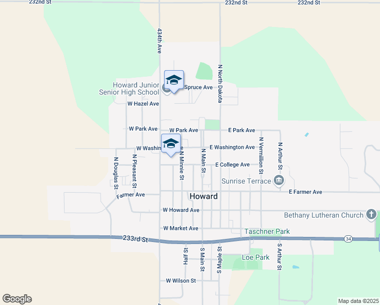 map of restaurants, bars, coffee shops, grocery stores, and more near 200-298 N Minnie St in Howard