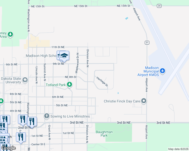 map of restaurants, bars, coffee shops, grocery stores, and more near 1001 Twin Oaks Drive in Madison